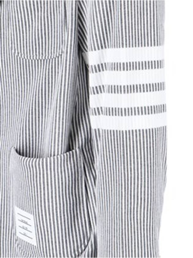 Men's 4 Bar Seesucker Loopback 4 Bar Sack Cardigan Grey - THOM BROWNE - BALAAN 6