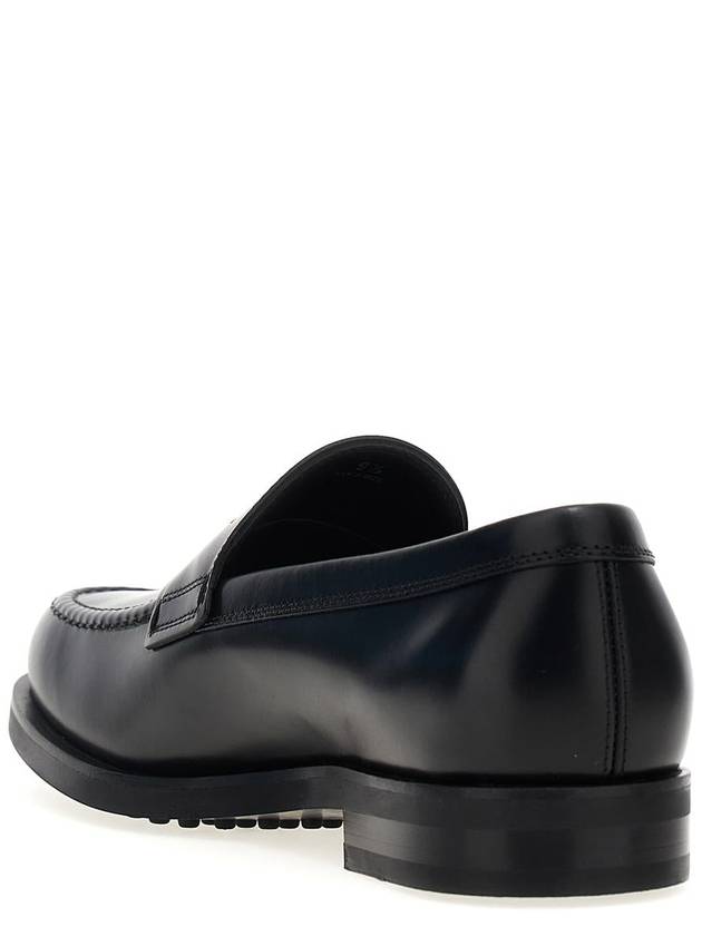 Men's Stamped Monogram Semi Glossy Leather Loafers Black - TOD'S - BALAAN 4