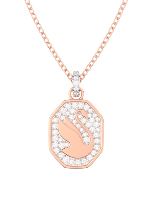 Swan Octagon Emblem Pendant Long Necklace Rose Gold - SWAROVSKI - BALAAN 1