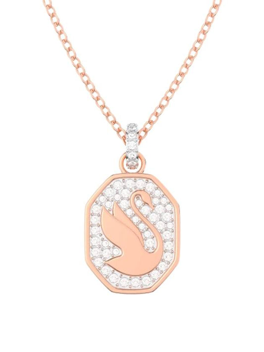 Swan Octagon Emblem Pendant Long Necklace Rose Gold - SWAROVSKI - BALAAN 1