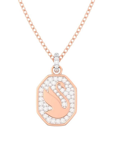 Swan Octagon Emblem Pendant Long Necklace Rose Gold - SWAROVSKI - BALAAN 1