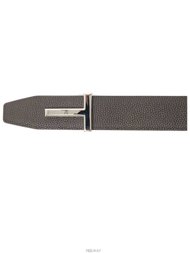 Sliver Soft Grain Leather T Icon Belt Brown Black - TOM FORD - BALAAN 3