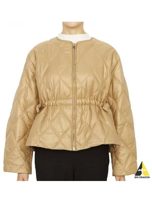 Women's Quilted Recycled Nylon Down Zip-Up Jacket Beige - GANNI - BALAAN 2
