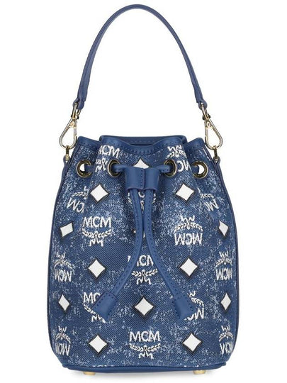 Dessau Vintage Denim Jacquard Drawstring Bucket Bag Navy - MCM - BALAAN 2