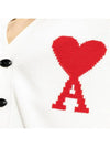 Intarsia Big Heart Logo Oversized Virgin Wool Cardigan White - AMI - BALAAN 4