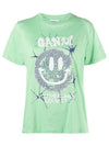 Smiley Relaxation Logo Round Neck Cotton Short Sleeve T-Shirt Green - GANNI - BALAAN 2