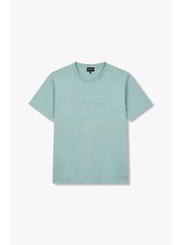 Men s Milan Logo Embroidered T Shirt Turquoise - GIORGIO ARMANI - BALAAN 1