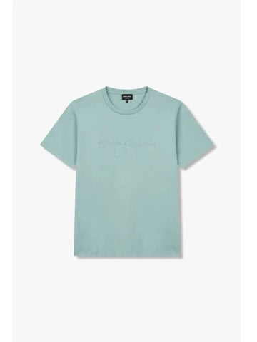 Men s Milan Logo Embroidered T Shirt Turquoise - GIORGIO ARMANI - BALAAN 1