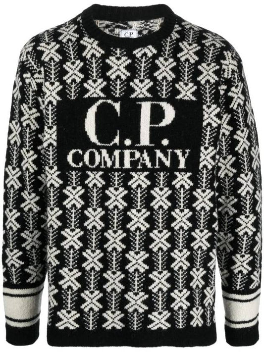 Intarsia Logo Wool Knit Top Black - CP COMPANY - BALAAN 1