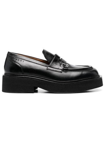 Men's Shiny Leather Moccasin Loafers Black - MARNI - BALAAN 1