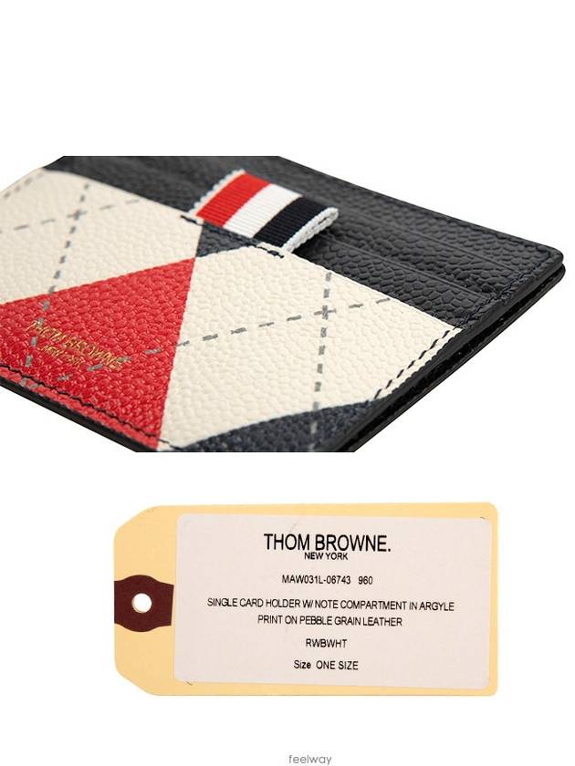 Argyle Pattern Three Stripe Tab Leather Card Wallet - THOM BROWNE - BALAAN 7