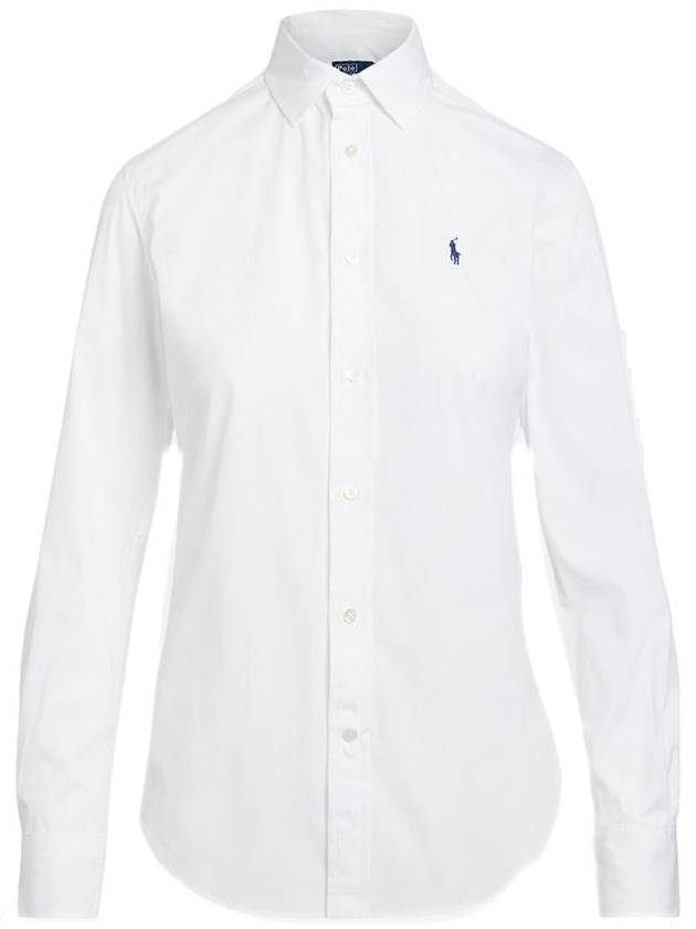 Embroidered Pony Logo Cotton Long Sleeve Shirt White - POLO RALPH LAUREN - BALAAN 2