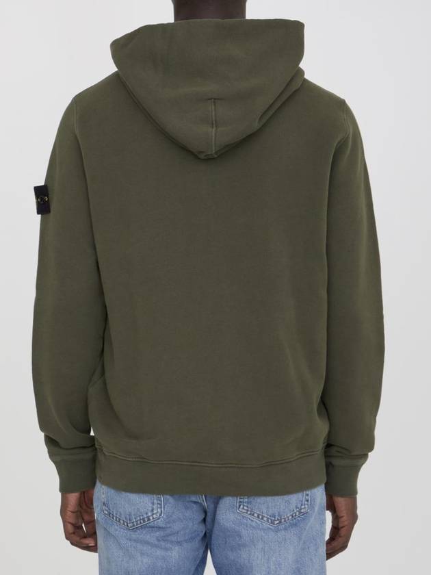 Old Effect Cotton Diagonal Fleece Hoodie Green - STONE ISLAND - BALAAN 5