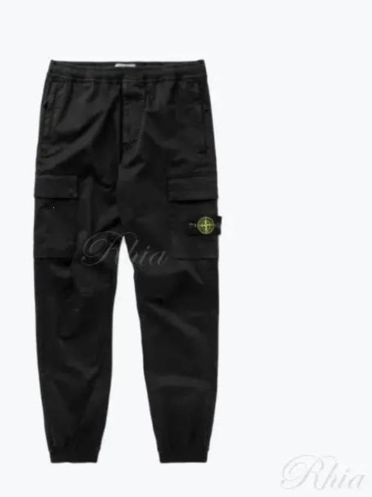 Garment Dyed Cotton Wool Satin Cargo Track Pants Black - STONE ISLAND - BALAAN 2