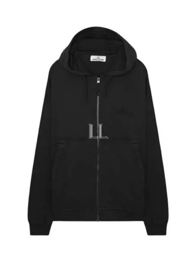 Garment Dyeing Cotton Jersey Zip-Up Hoodie Black - STONE ISLAND - BALAAN 2