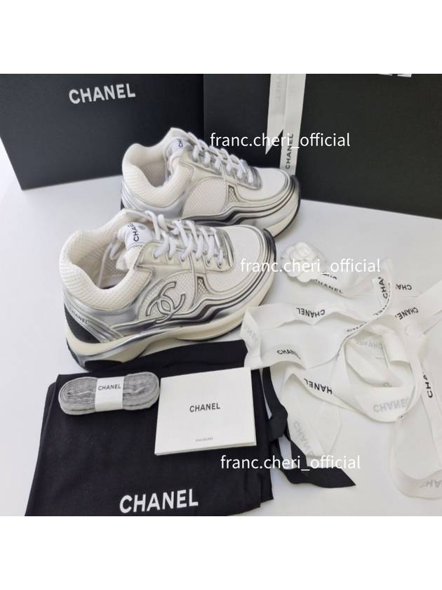 Fabric Laminated Low Top Sneakers Silver - CHANEL - BALAAN 3