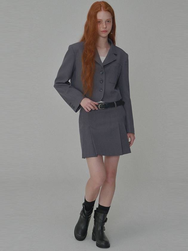 Set Classic Tailored Short Jacket Pleated Mini Skirt Grey - OPENING SUNSHINE - BALAAN 2