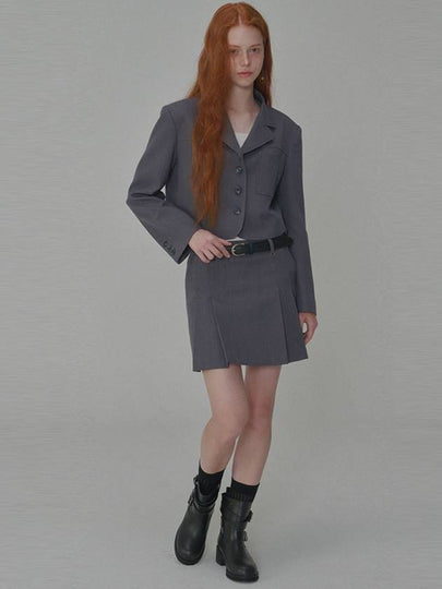 Set Classic Tailored Short Jacket Pleated Mini Skirt Grey - OPENING SUNSHINE - BALAAN 2