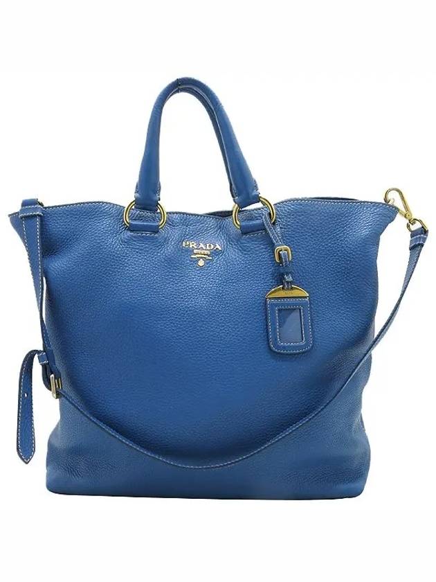 BN1713 VIT DAINO Ocean Blue Leather Gold Logo Tote Bag Shoulder Strap 2WAY - PRADA - BALAAN 2