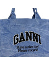 Embroidered Logo Oversized Canvas Tote Bag Blue - GANNI - BALAAN 4