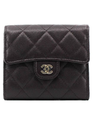 CH Classic Caviar Dark Brown Half Wallet Gold CH22WT008 - CHANEL - BALAAN 1