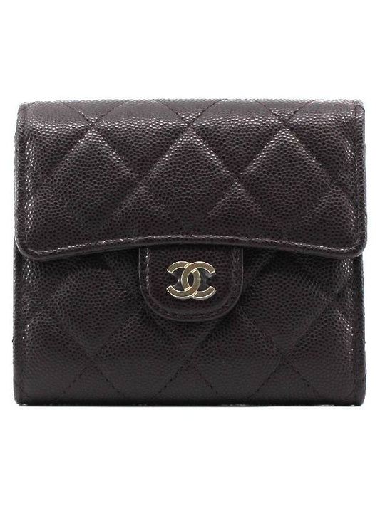 CH Classic Caviar Dark Brown Half Wallet Gold CH22WT008 - CHANEL - BALAAN 1