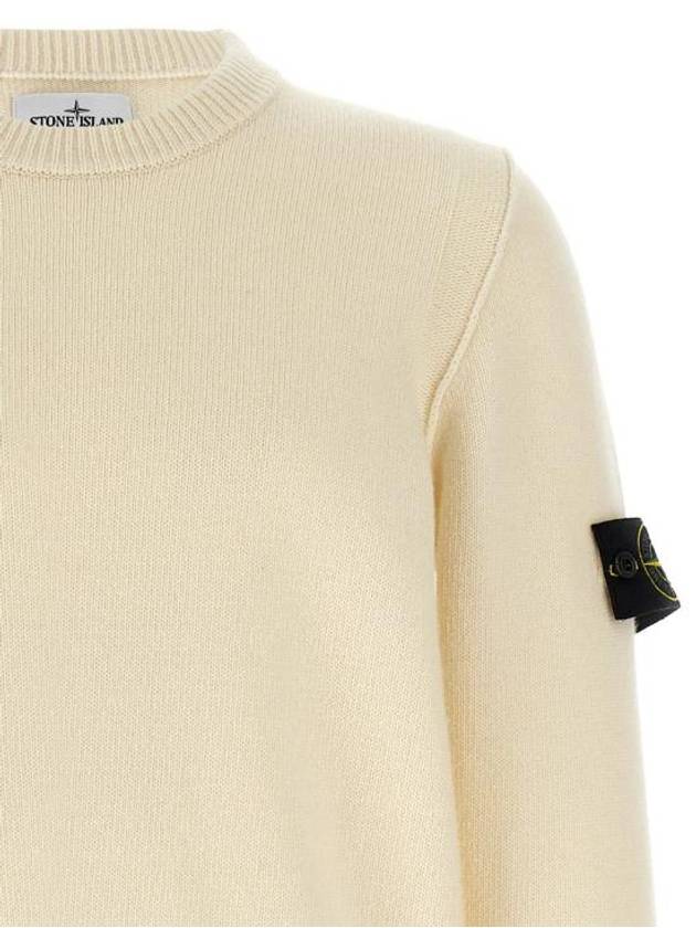 Logo Patch Lambswool Crewneck Knit Top Natural - STONE ISLAND - BALAAN 4