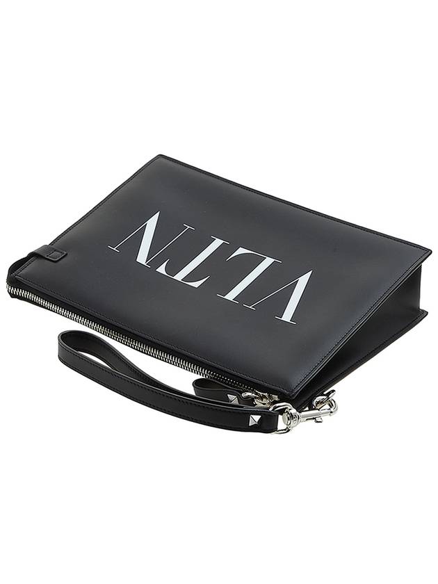 Logo Leather Clutch Bag Black - VALENTINO - BALAAN 5