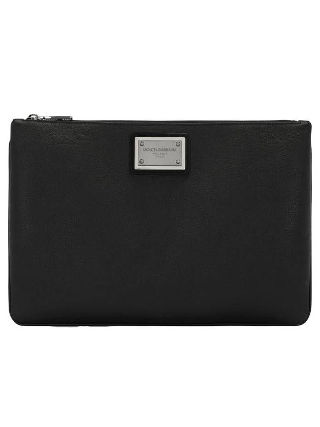 Metal Logo Grain Calfskin Clutch Bag Black - DOLCE&GABBANA - BALAAN 2