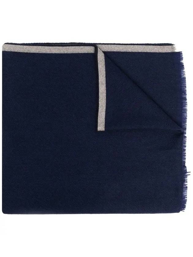 Wool Fringe Scarf Blue - BRUNELLO CUCINELLI - BALAAN 1