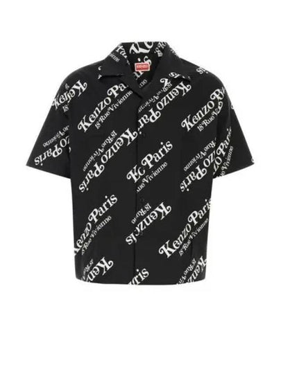 Verdy Boxy Monogram Print Button Short Sleeve Shirt Black - KENZO - BALAAN 2