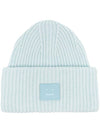 Face Patch Ribbed Wool Beanie Sky Blue Melange - ACNE STUDIOS - BALAAN 1