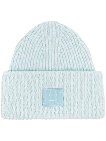 Face Patch Ribbed Wool Beanie Sky Blue Melange - ACNE STUDIOS - BALAAN 1