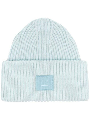 Face Patch Ribbed Wool Beanie Sky Blue Melange - ACNE STUDIOS - BALAAN 1