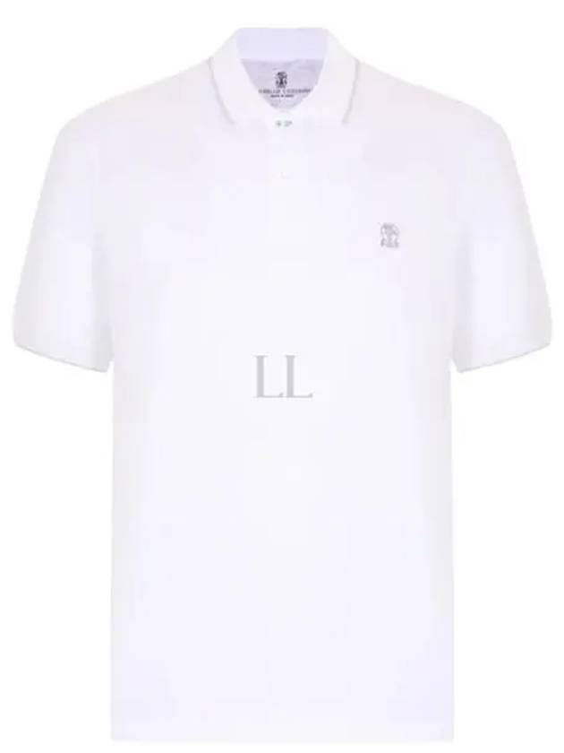 Embroidered Logo Cotton Short Sleeve Polo Shirt White - BRUNELLO CUCINELLI - BALAAN 2