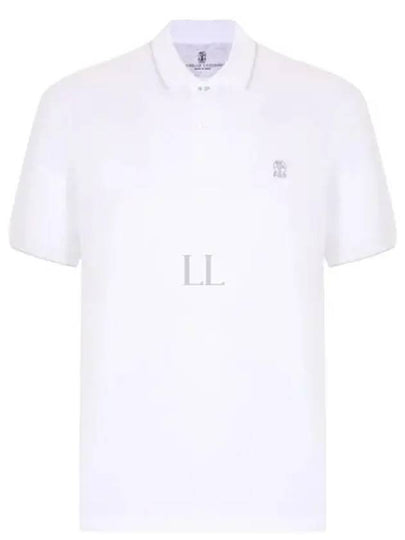 Embroidered Logo Cotton Short Sleeve Polo Shirt White - BRUNELLO CUCINELLI - BALAAN 2