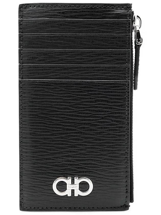 Gancini Zipper Card Wallet Black - SALVATORE FERRAGAMO - BALAAN 2