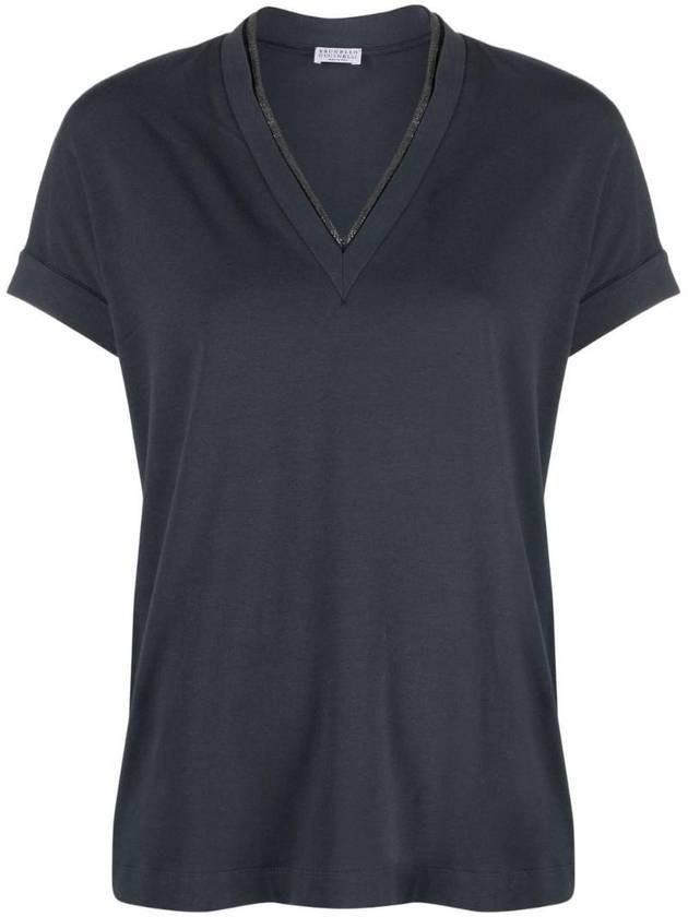 Monilli V-Neck Short Sleeve T-Shirt Night Sky - BRUNELLO CUCINELLI - BALAAN 1