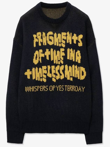 Timeless jacquard lettering knit navy yellow - BLONDNINE - BALAAN 1