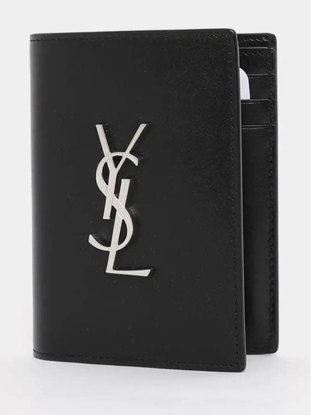 Men's Silver Monogram Fold Half Wallet Black - SAINT LAURENT - BALAAN 2