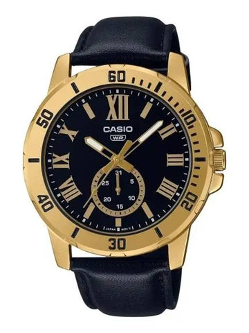 Men's Leather Wrist Watch MTP VD200GL 1B - CASIO - BALAAN 1