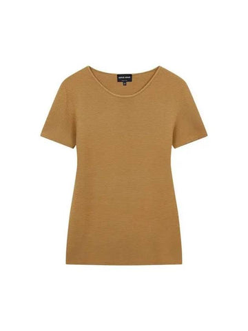 Women s Short Sleeve Ribbed Sweater Camel - GIORGIO ARMANI - BALAAN 1