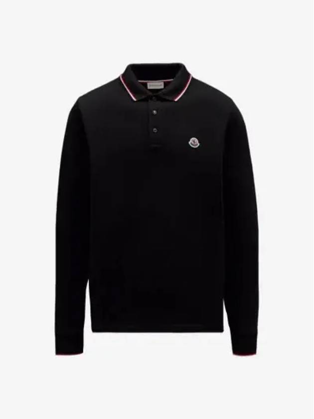 Logo Patch Cotton Long Sleeve Polo Shirt Black - MONCLER - BALAAN 3