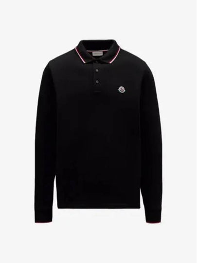 Logo Patch Cotton Long Sleeve Polo Shirt Black - MONCLER - BALAAN 2