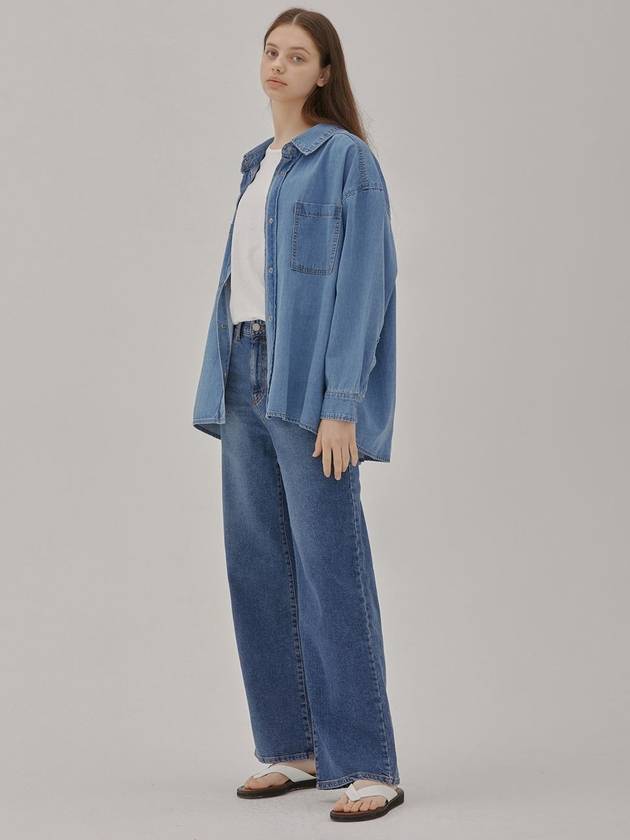 RYUL+WAI: Denim Back Tuck Oversized Shirt Blue - RYUL+WAI: - BALAAN 4