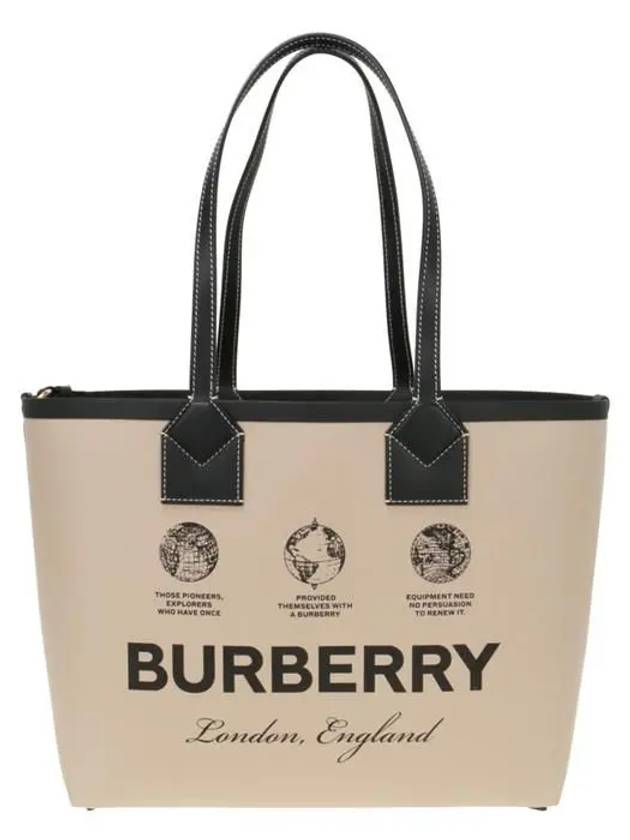 Prorsum Label Print Small London Cotton Leather Tote Bag Beige - BURBERRY - BALAAN 2