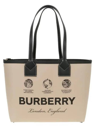 Prorsum Label Print Small London Cotton Leather Tote Bag Beige - BURBERRY - BALAAN 2