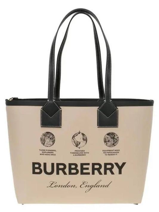 Prorsum Label Print Small London Cotton Leather Tote Bag Beige - BURBERRY - BALAAN 2