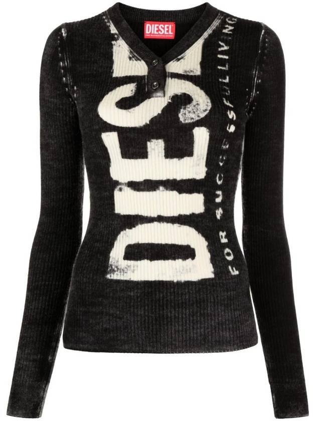 M Arita Logo Print Knit Top Black - DIESEL - BALAAN 1