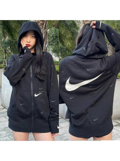 Logo Swoosh Full Zip Up Hoodie Black - NIKE - BALAAN 2